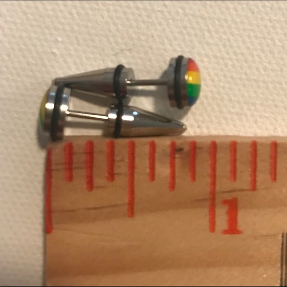 Pierced earings 🌈 rainbow 'pho' plug with spike - Picture 2 of 6